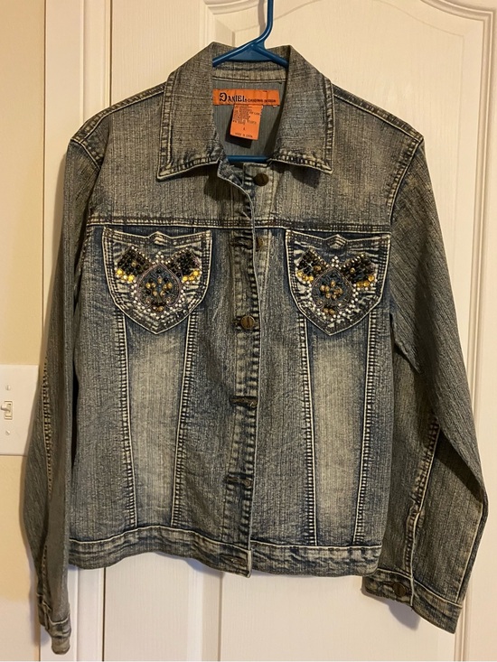 daniel original design Jackets & Blazers - Denim Jean Jacket with Embellished Pockets - Washed Blue